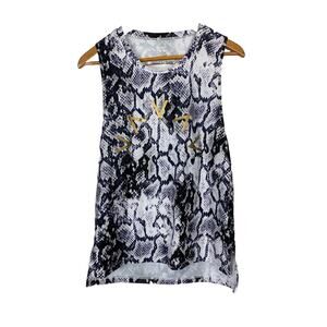 VARLEY Anthropologie Aletta Tank Black White Snakeskin Cutout Back Size M